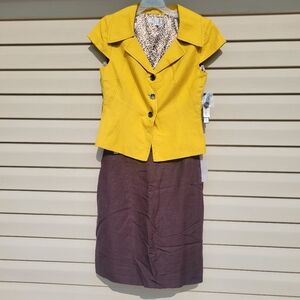 Tahari Jessica Honeysuckle Brown Simply Safari Linen 2 Piece Suit size 8P NWT